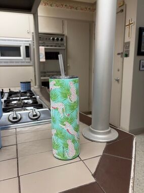 Mary Square Tropical Leopard Stainless Tumbler with Straw